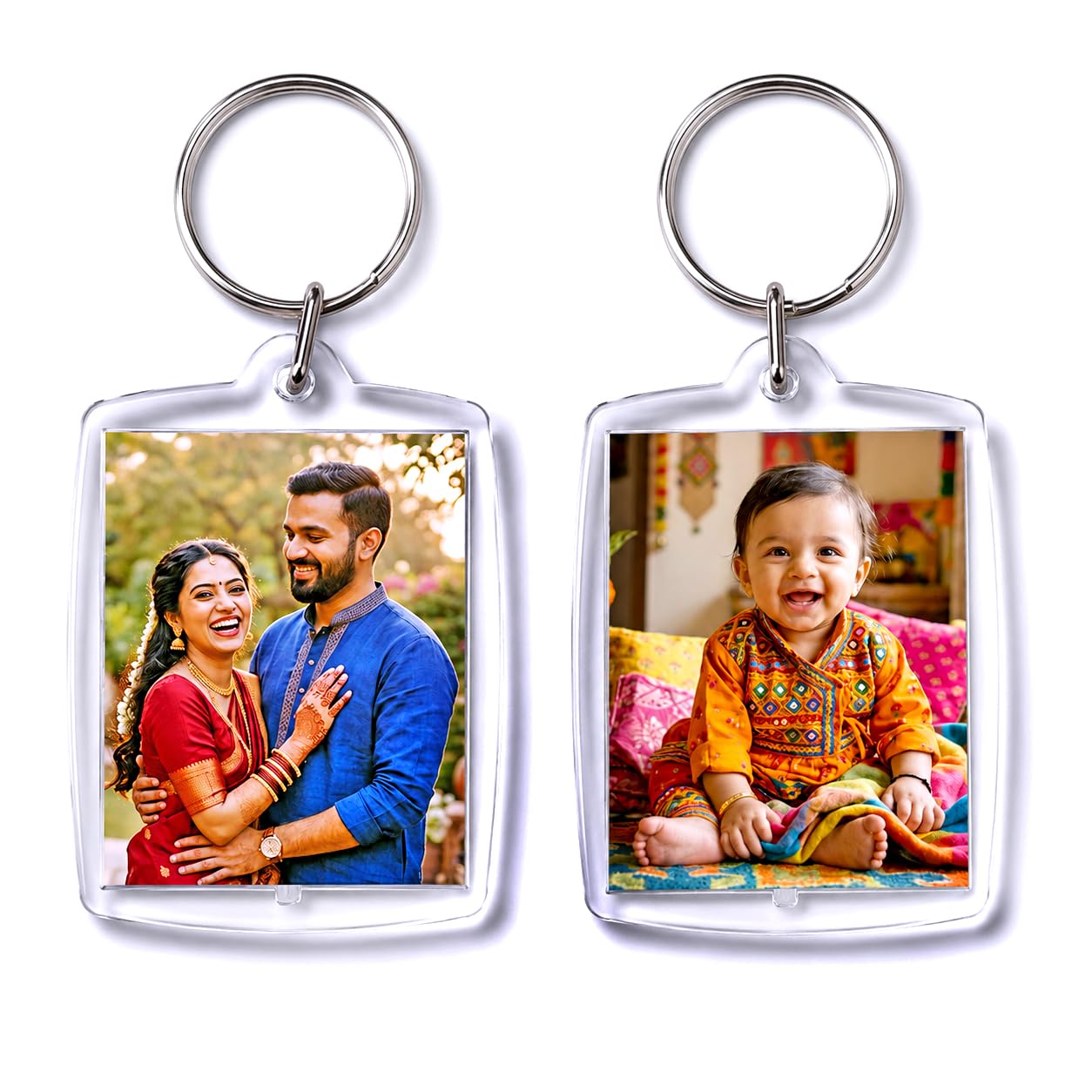 Set of 2 Personalized Clear Acrylic Keychains for Family & Couple, Custom Photo Double-Sided Clear Frame with Metal Ring, Unique Indian Gift for Parents, Wedding Anniversary, Birthday (Pack of 2)-picture-30