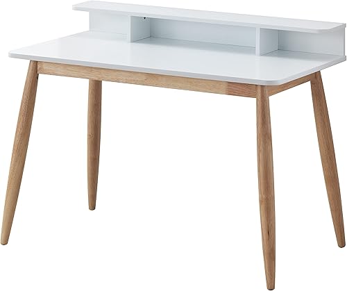 Miniatura 3 de Haugen - Escritorio contemporáneo de madera con gabinete, color blanco