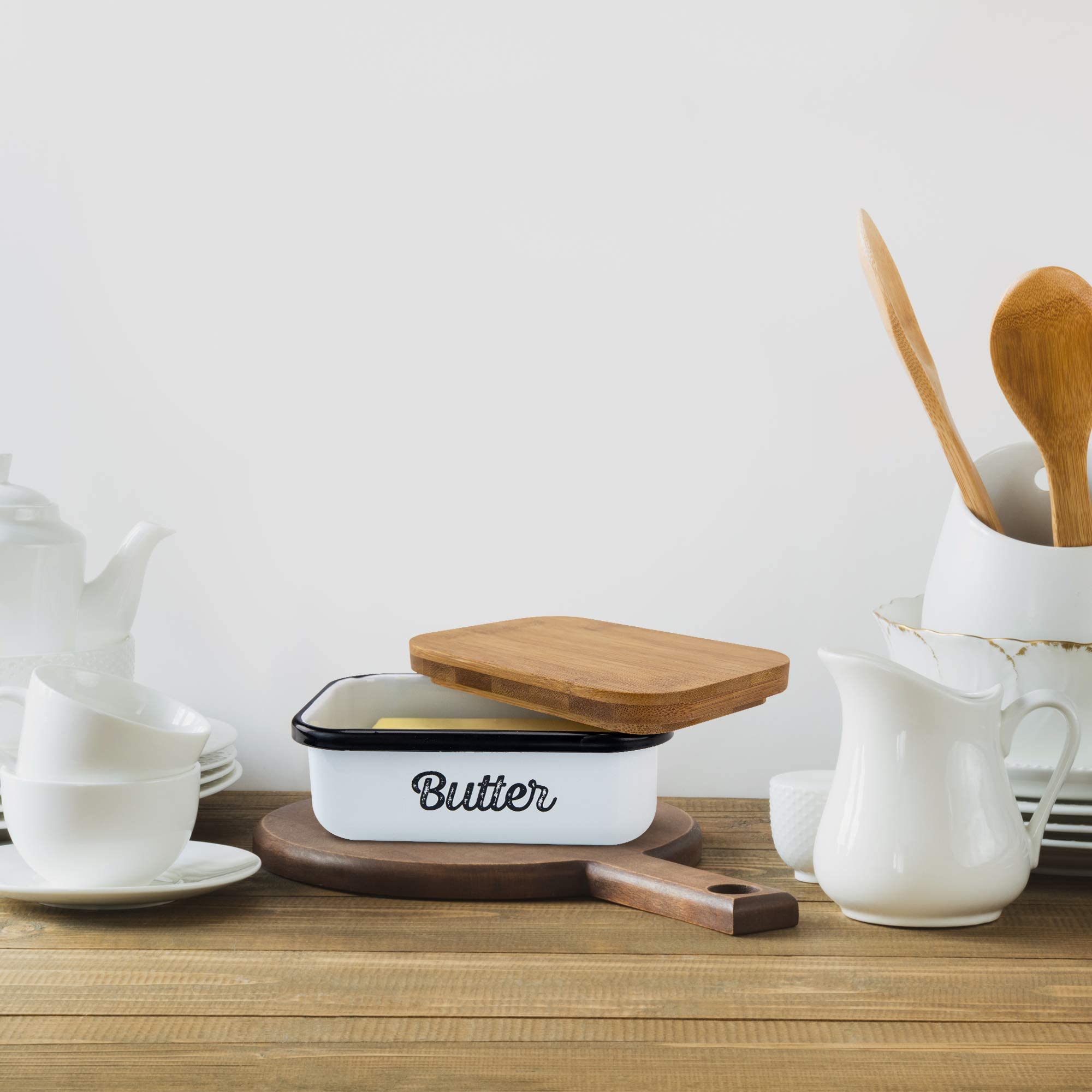 Granrosi Farmhouse Butter Dish Beautiful Butter Container With Wooden
