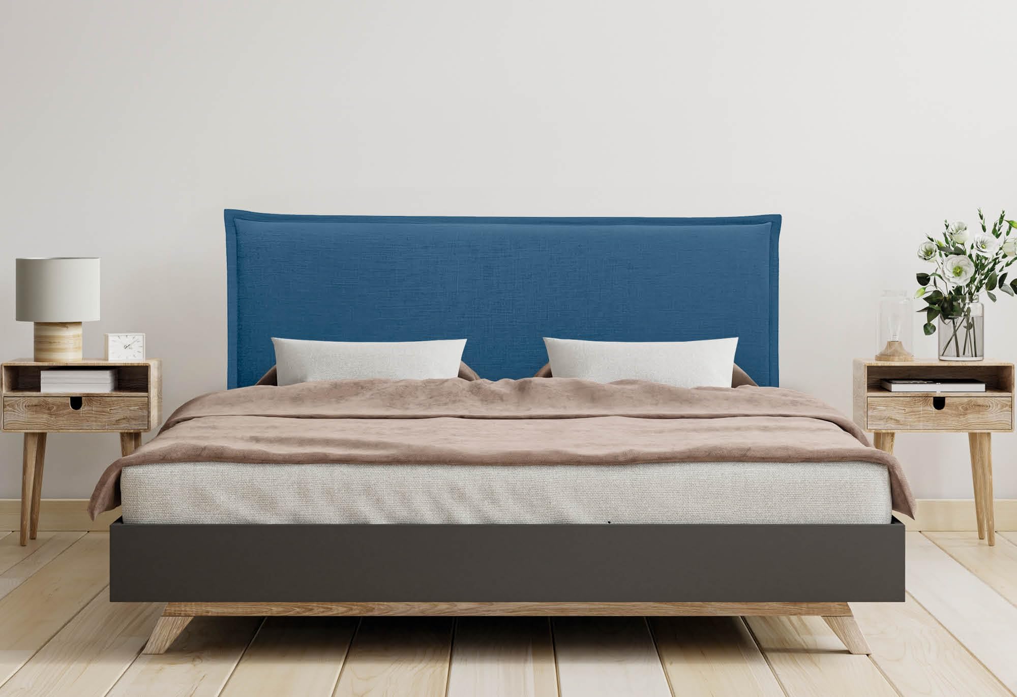 DHOME Testiera in lino naturale con bordo della testiera imbottito Letto moderno TOP TRENDING (Blu Navy, 160x105cm con Gambe (Letto 150/160))