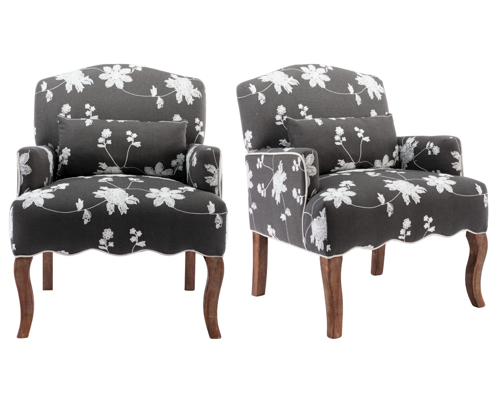 EALSON Mid Century Modern Accent Chairs Set of 2 Comfy Single Sofa Chair with Wood Legs Upholstered Fabric Armchairs with Pillow Floral Reading Chairs for Living Room/Bedroom/Club, Grey