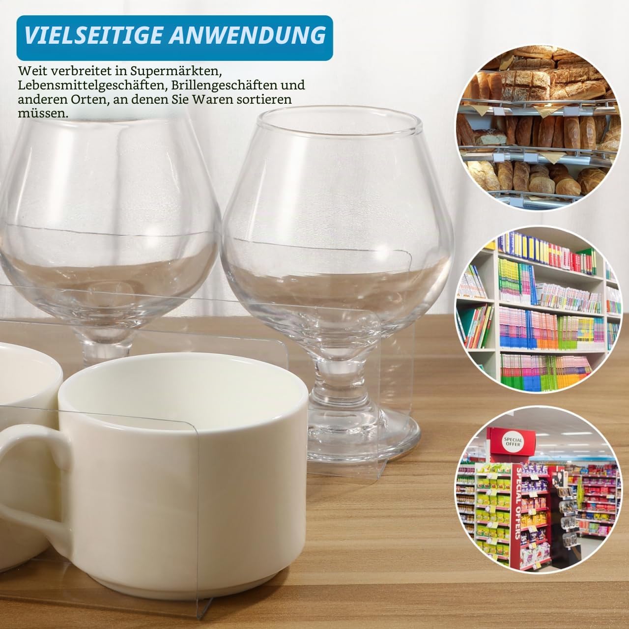 Amosfun Regalteiler Transparent 20 Stück L-Form 20×6×3 cm Kunststoff lebensmittelecht – Warentrennung für Supermarktregale & Küchenschränke, stabil & rutschfest