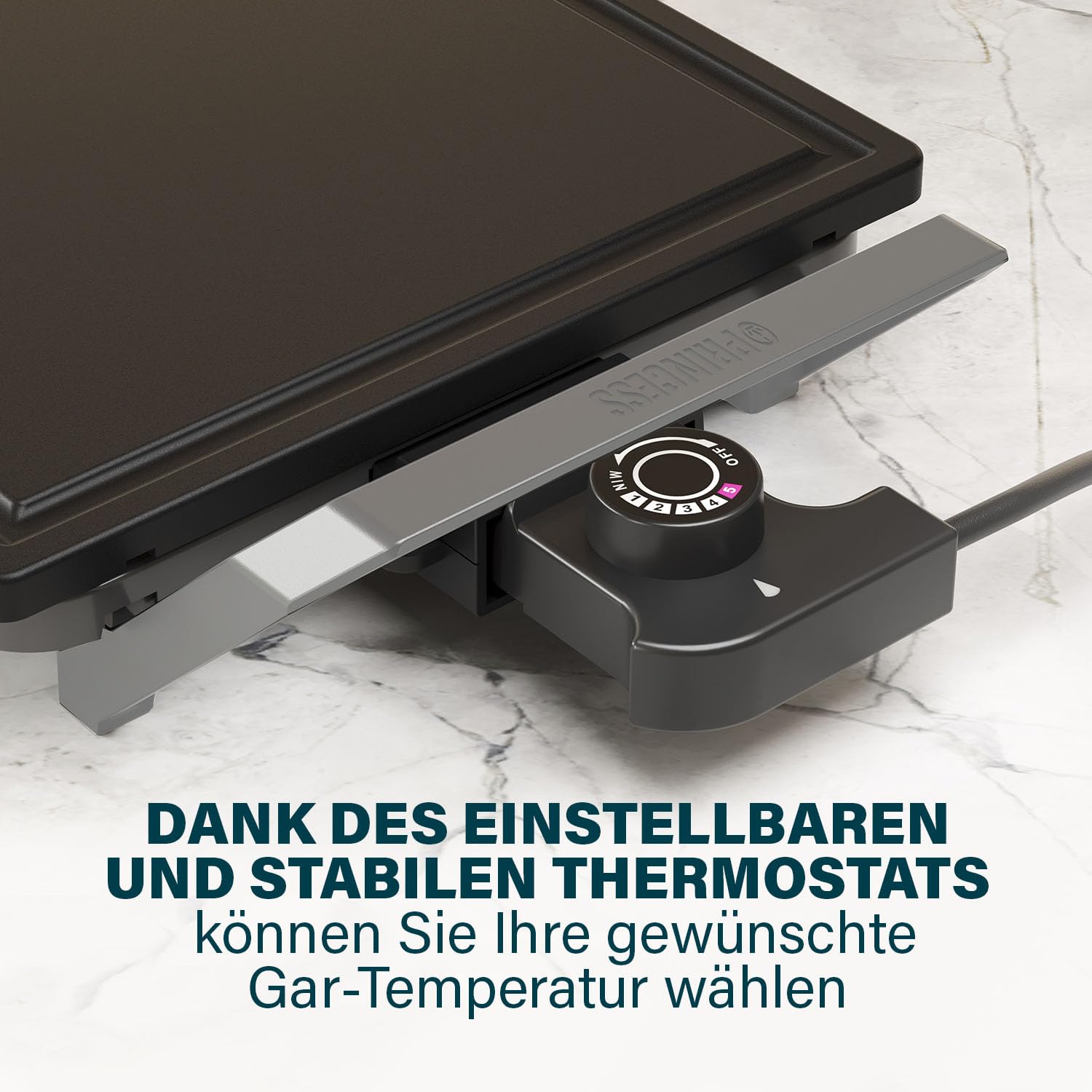 Princess Table Chef Premium Stein-Grill – Extra große Grillfläche 46 x 26 cm – Keramik-Grillplatte – PFAS-frei – einstellbaren Thermostat – inkl. 4 Holzspatel – 103150