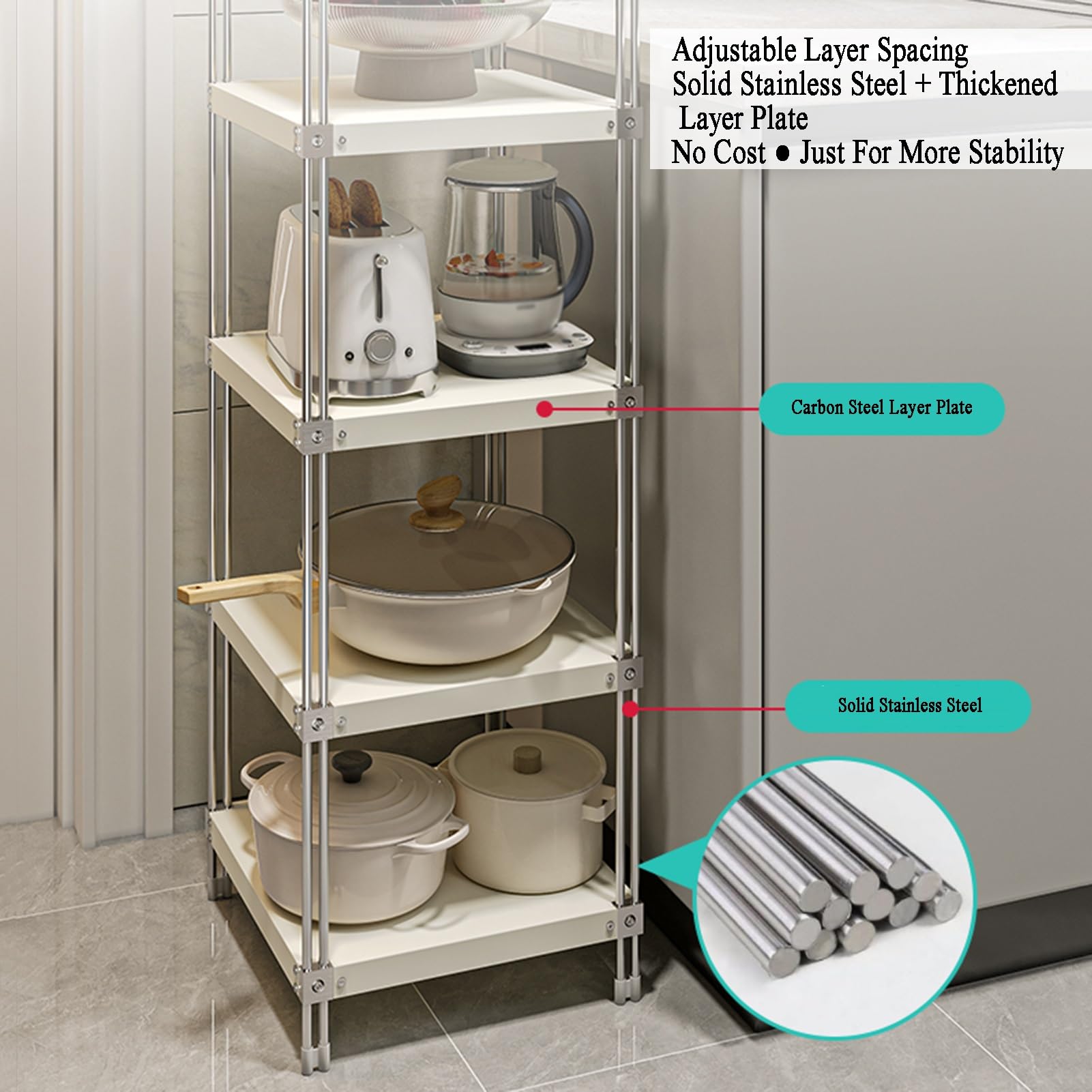 Scaffale regolabile in acciaio inox per ingresso, soggiorno, dispensa, bagno, 4/5/6/7 ripiani, design ad angolo, spazio stretto (bianco, 30 x 30 x 80 cm)