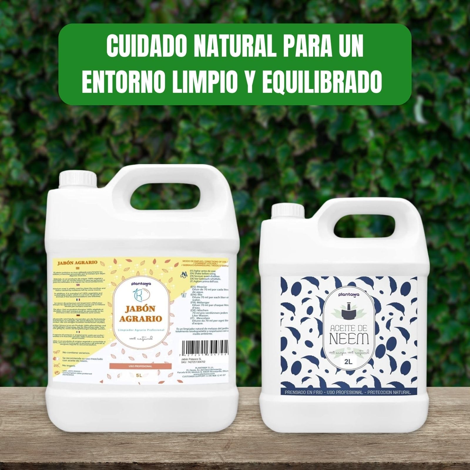 PLANTAWA Pack Jabón Potásico 5L + Aceite de Neem 2L | Solución Multiusos | Fácil Aplicación y Máxima Eficacia | Versátil | Uso en Interior y Exterior | Productos de origen natural