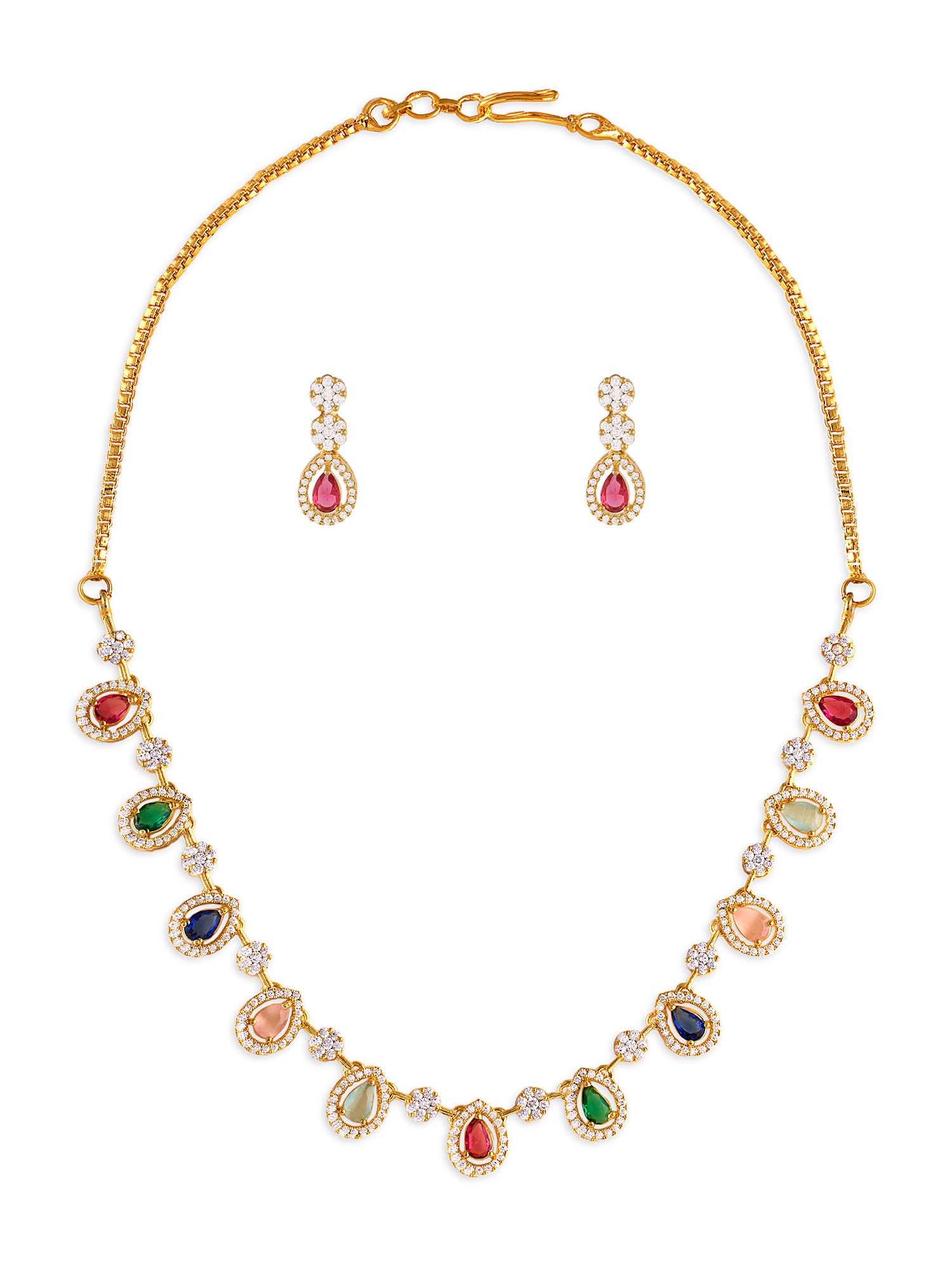 ZAVERI PEARLS Multicolor Dazzling Cubic Zirconia Bling Brass Necklace & Earring Set For Women-ZPFK17936 (B0D1KMTGB9) Amazon Price History, Amazon Price Tracker