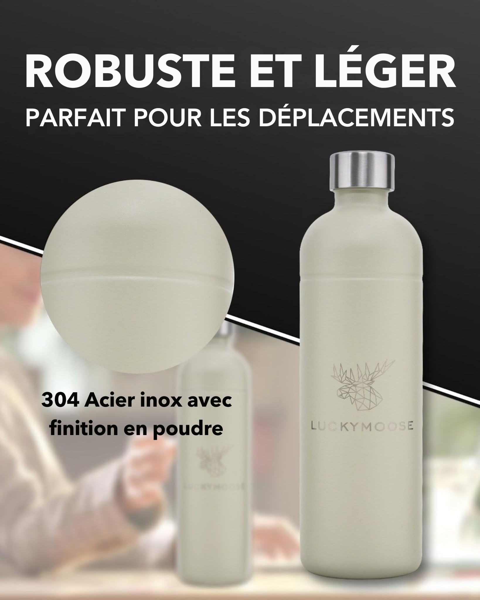 Luckymoose Infinity Lot de 4 Bouteilles en Inox machine a gazeifier l'eau 1,25L sand – Compatibles avec la série LM Infinity, Aarke Carbonator 3 et Brita SodaOne – Écologique & incassable