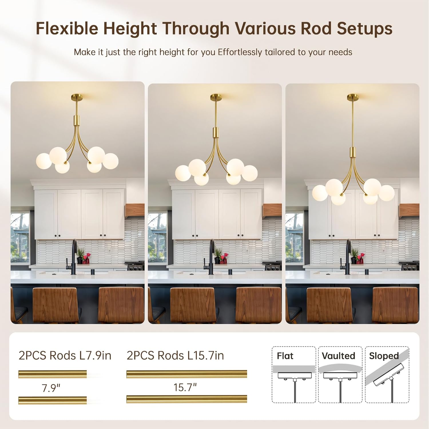 Mid Century Modern Sputnik Chandelier: 6 Lights Gold Fixture For Dining Room Over Table - Farmhouse Hanging Pendant Light For Kitchen Island Entryway Foyer Living Room - Milk White Glass Globe Ball