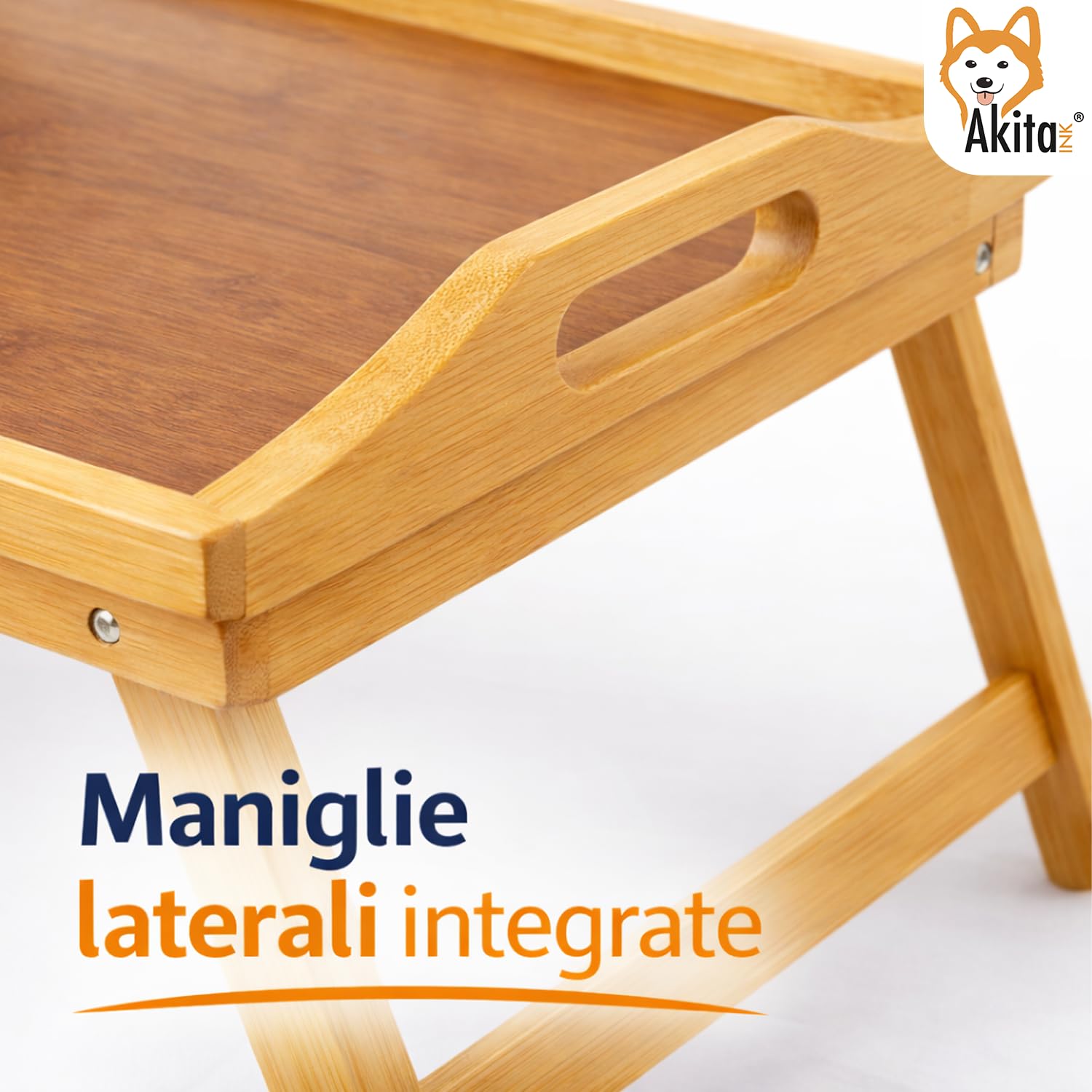 Vassoio Tavolino da Letto Pieghevole in Bamboo 50x30 cm - Tavolino per Colazione con Maniglie, Gambe Richiudibili, Ideale per Letto, Divano e Pc
