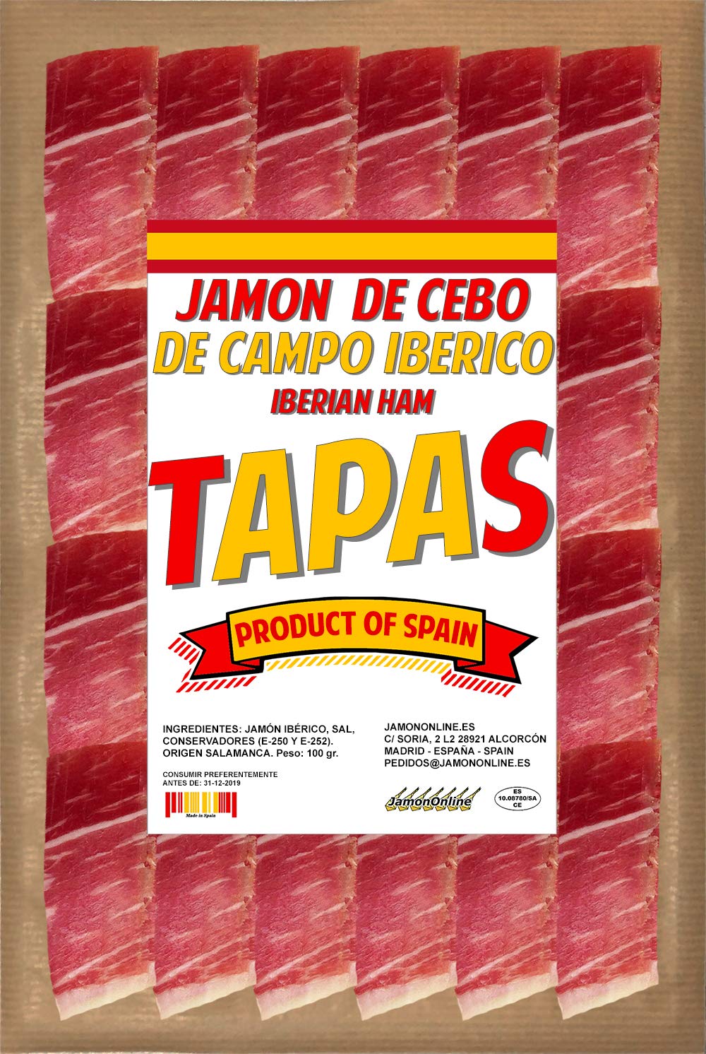 Jamón de Cebo de Campo Ibérico Cortado en Tapas a Cuchillo.