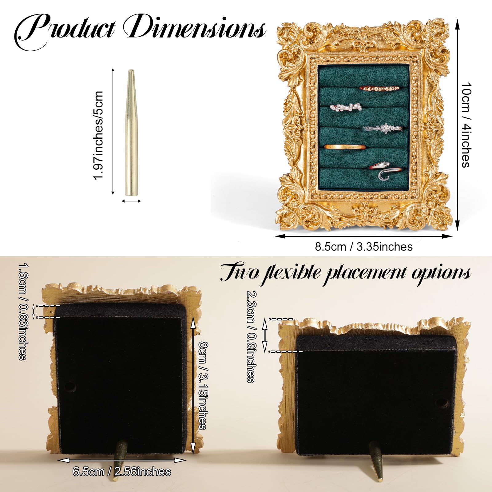 Mikovivi Vintage Ring Display Stand, Baroque Ring Holder Earring Display Tray Jewelry Organizer Birthday Engagement Wedding Decoration for Women (): Dark Green