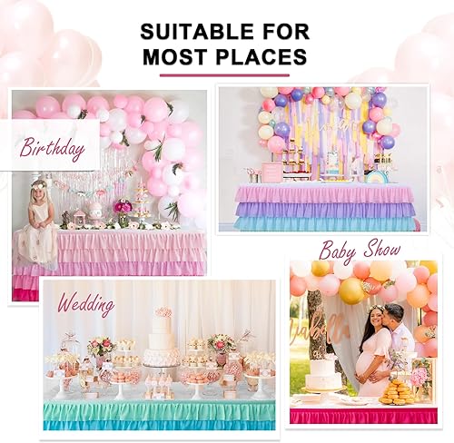 Miniatura 2 de Falda de mesa de 6 pies, mantel de arcoíris, tutú de unicornio, falda de mesa para mesa rectangular, decoración de fiesta de cumpleaños