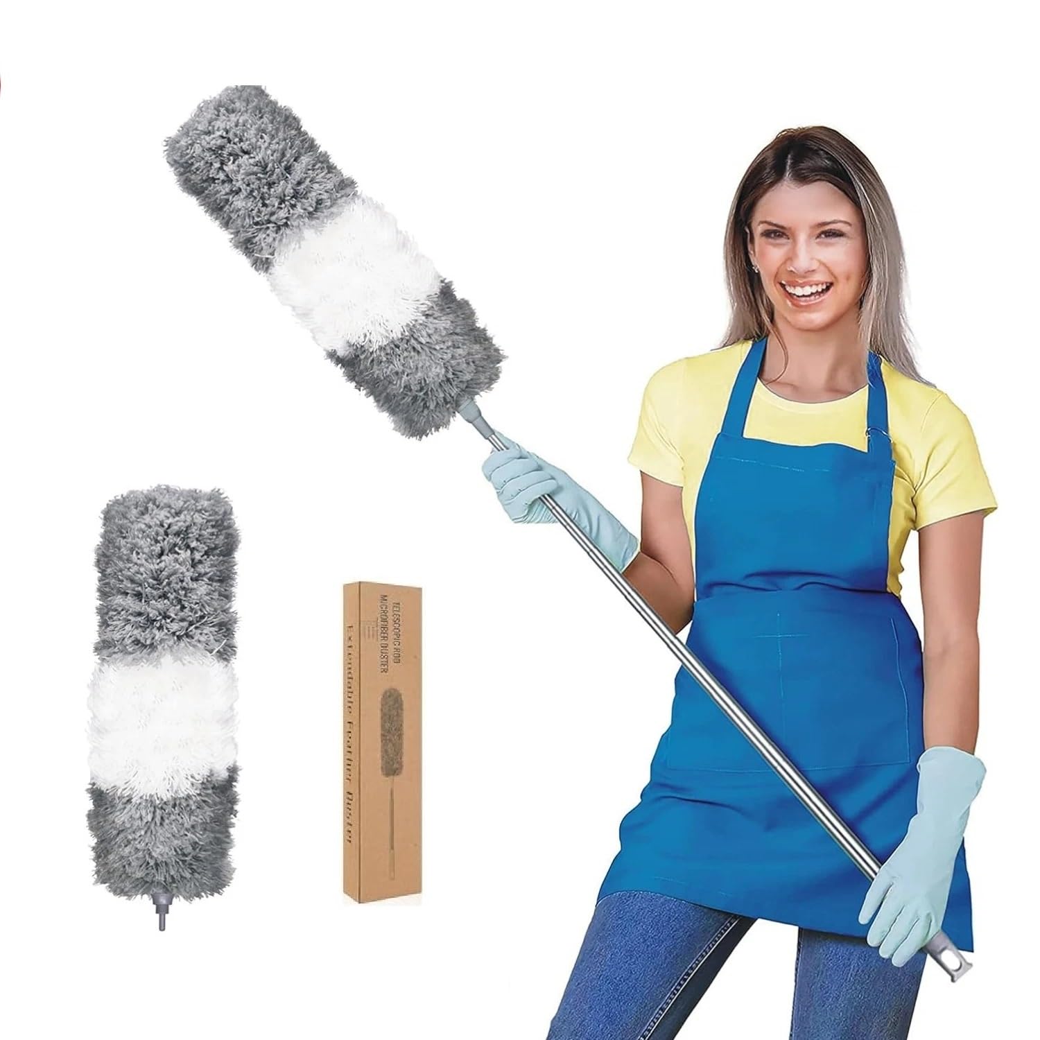 Extendable Feather Duster 280cm – Long Telescopic Cobweb Duster Brush with Flexible Head, Washable Dusting Tool for High Ceilings, Fans, and Hard-to-Reach Areas