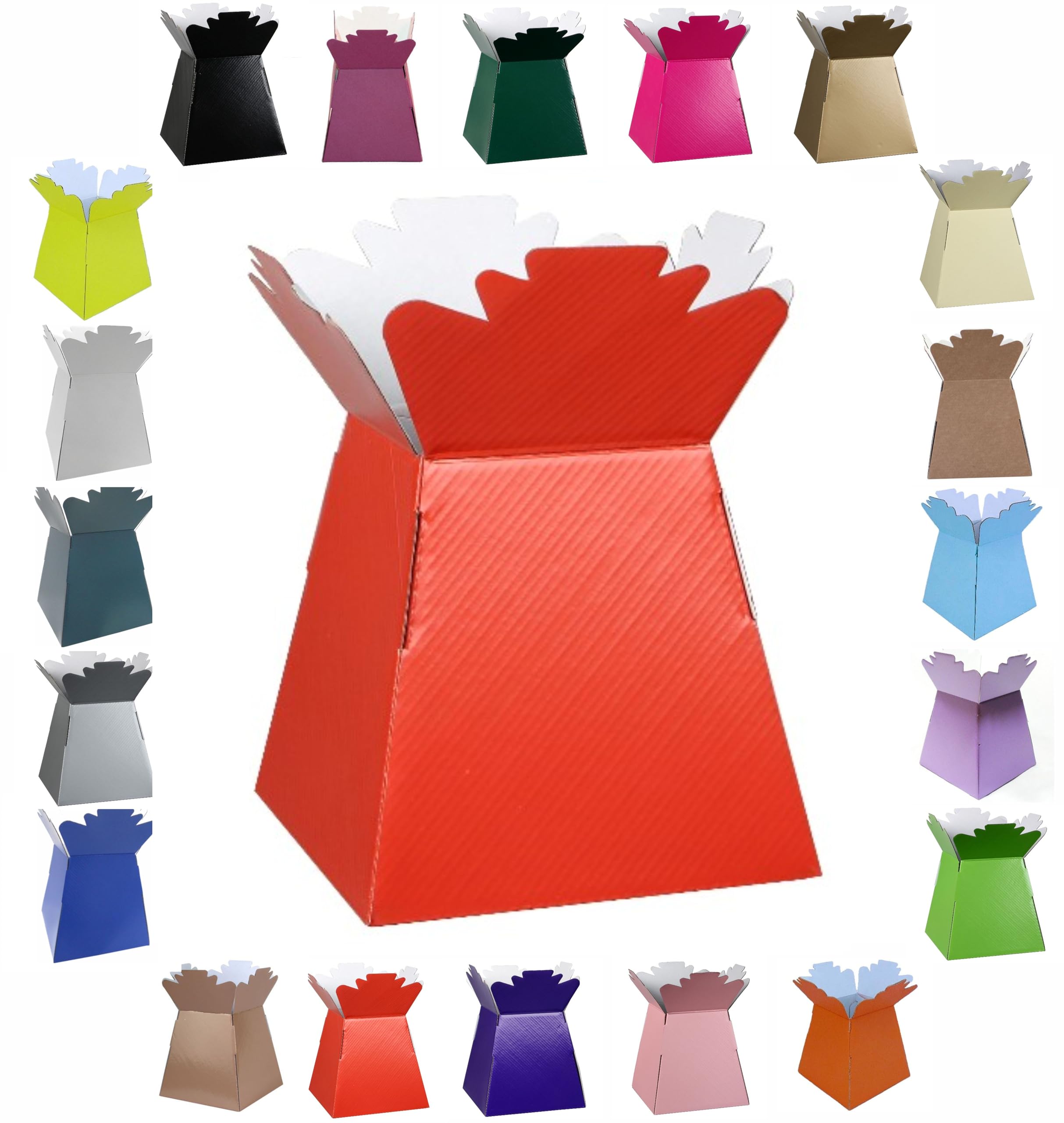 Glossy Vibrant Bouquet, Flower Box/Vase - Transportation Display, Presentation Boxes (5, Red)