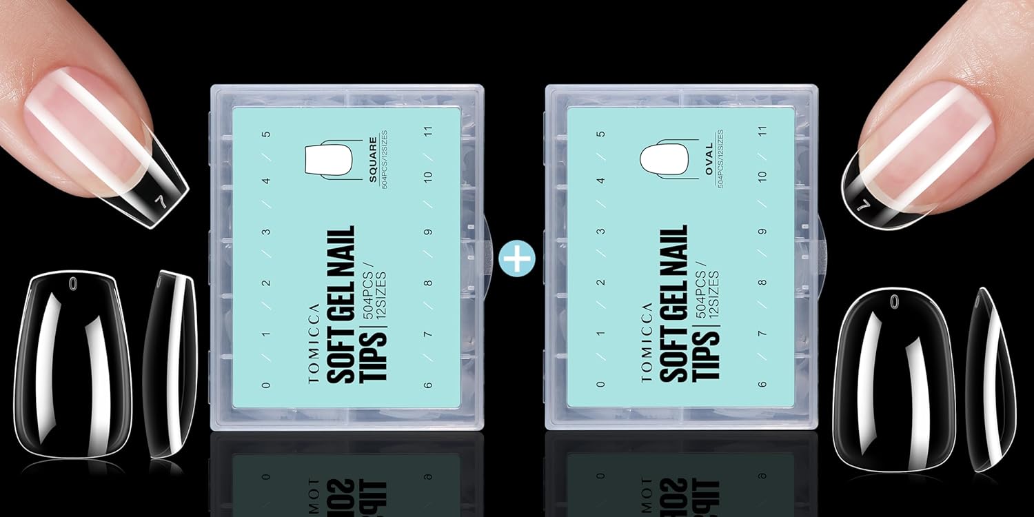 TOMICCA Coffin Nail Tips, 504Pcs Clear Acrylic Nails