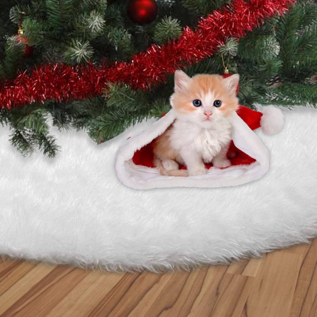 Falda del árbol de Navidad,Piel Sintética Faldas de árbol,Blanco de Navidad Falda,Falda de árbol de Navidad,Falda de árbol de Navidad Blanca,para Navidad Fiesta de año Nuevo en Casa Decoración