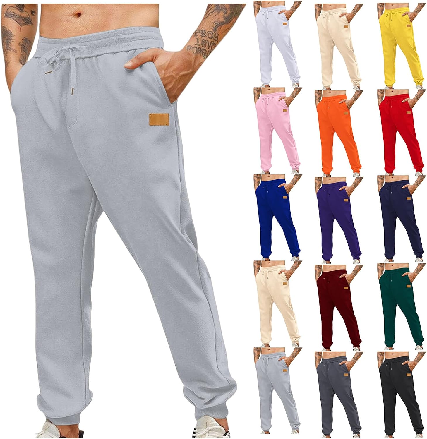 Men's Jogger Sweatpants Athletic Workout Tapered Ankle Pants Gym Running Fleece Sweatpants with Pockets