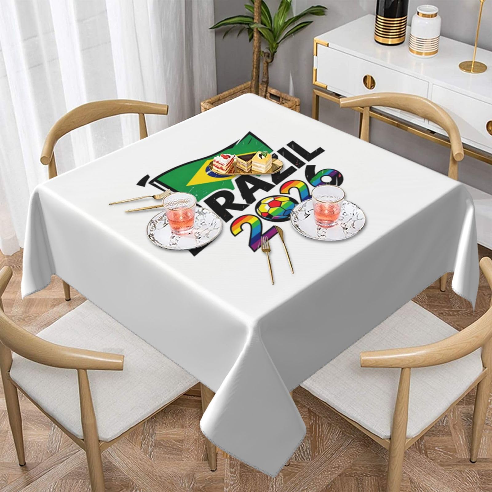 HJFIERYF Brazi Graphic Football Party Tablecloth, Soccer Cup 2026 Match Table Cover Soccer Fans Table Cloths,Brazi Flag TableCover
