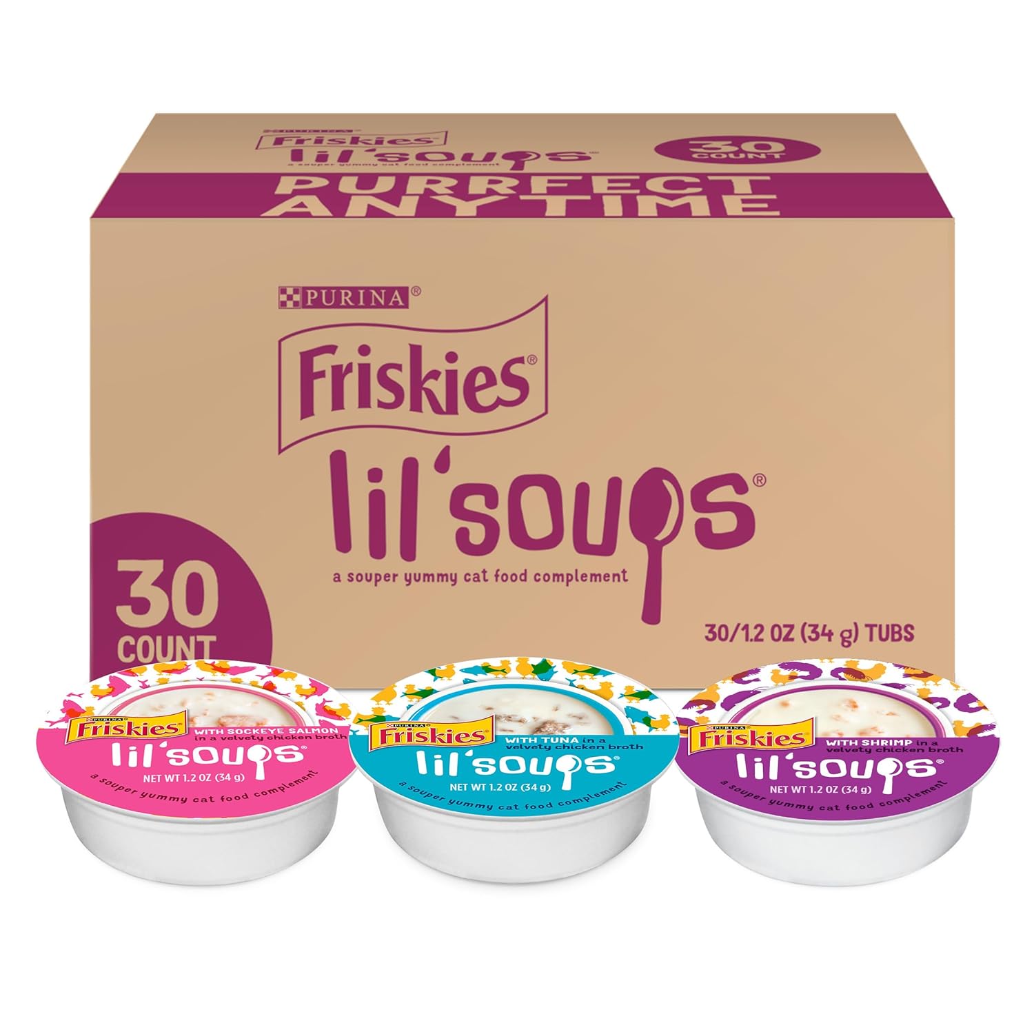 Friskies Purina Grain Free Wet Cat Food Lickable Cat Treats Variety Pack Lil Soups With Salmon Tuna or