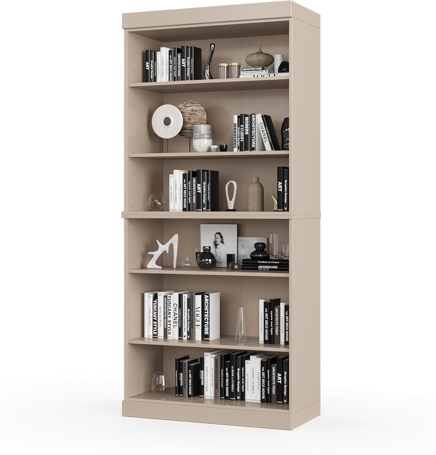 Palace Imports Solid Wood Bookcase - Stackable Modular 6-Tier Bookshelf - 71.5" Tall x 32" Wide - Beige, Open Display Shelf for Living Room, Office, Renewable 100% Eco-Friendly Wood, Made in Brazil