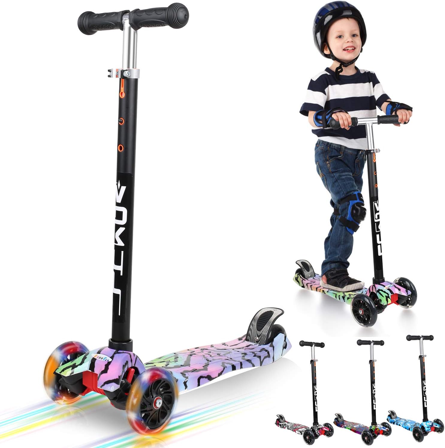 VOKUL Kick Scooter for Kids 3 Wheel Scooter for Toddlers Girls & Boys, 4 Adjustable Height, Lean to Steer with LED Light Up Wheels for Children