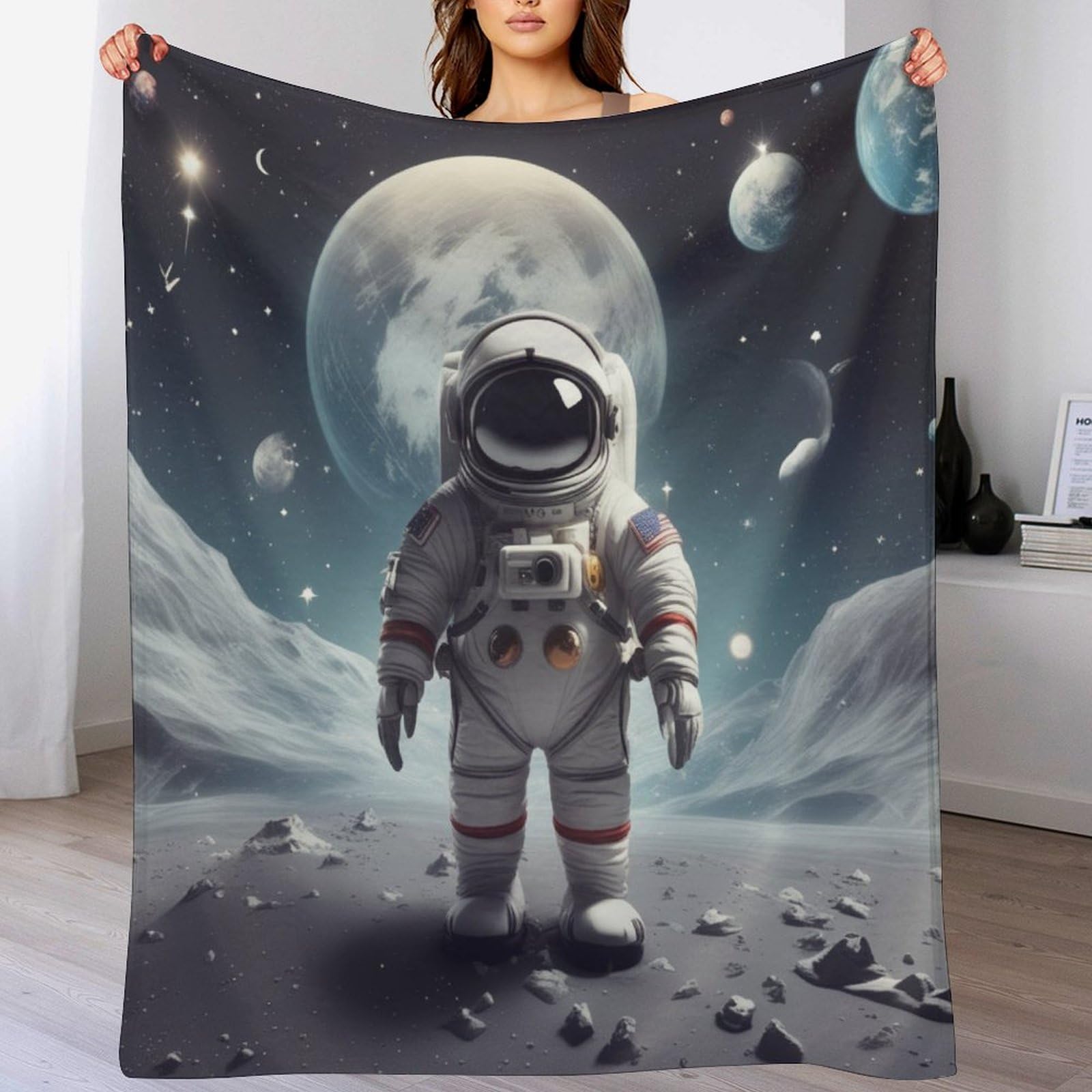Manta de franela de astronauta suave para evitar el frío en el sofá