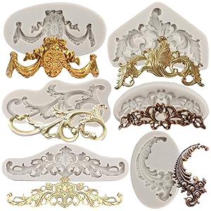 Molde barroco para fondant, rizos, encaje, silicona, moldes de flor, filigrana, para decoración de tartas esculpidas en 3D, decoración de cupcakes, pasta de goma de chocolate, caramelo,