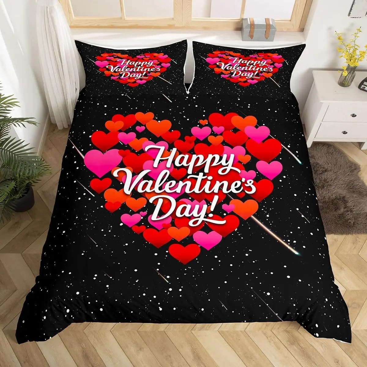 Housse de Couette Saint-Valentin Parure de Lit Cadeau Romantique Taies