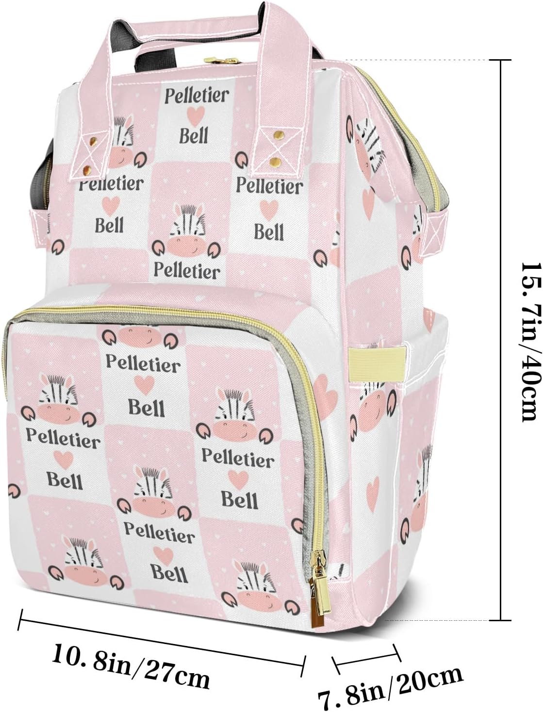 Pink Cow Cute Personalized Diaper Bag Backpack with Name,Customized Nappy Backpack for Baby Girls, Multi-function Mommy Backpack for Travel Outdoor Nursing