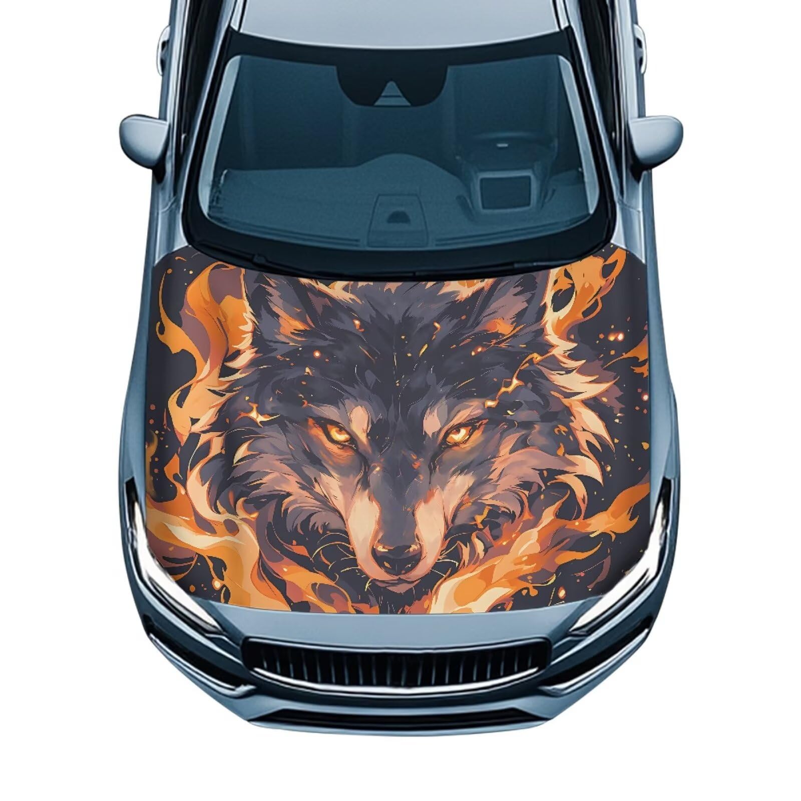 Car Hood Cover Waterproof All Weather,Cool Flame Wolf Car Hood Cover Protector for Automobiles Outdoor Indoor for All Season