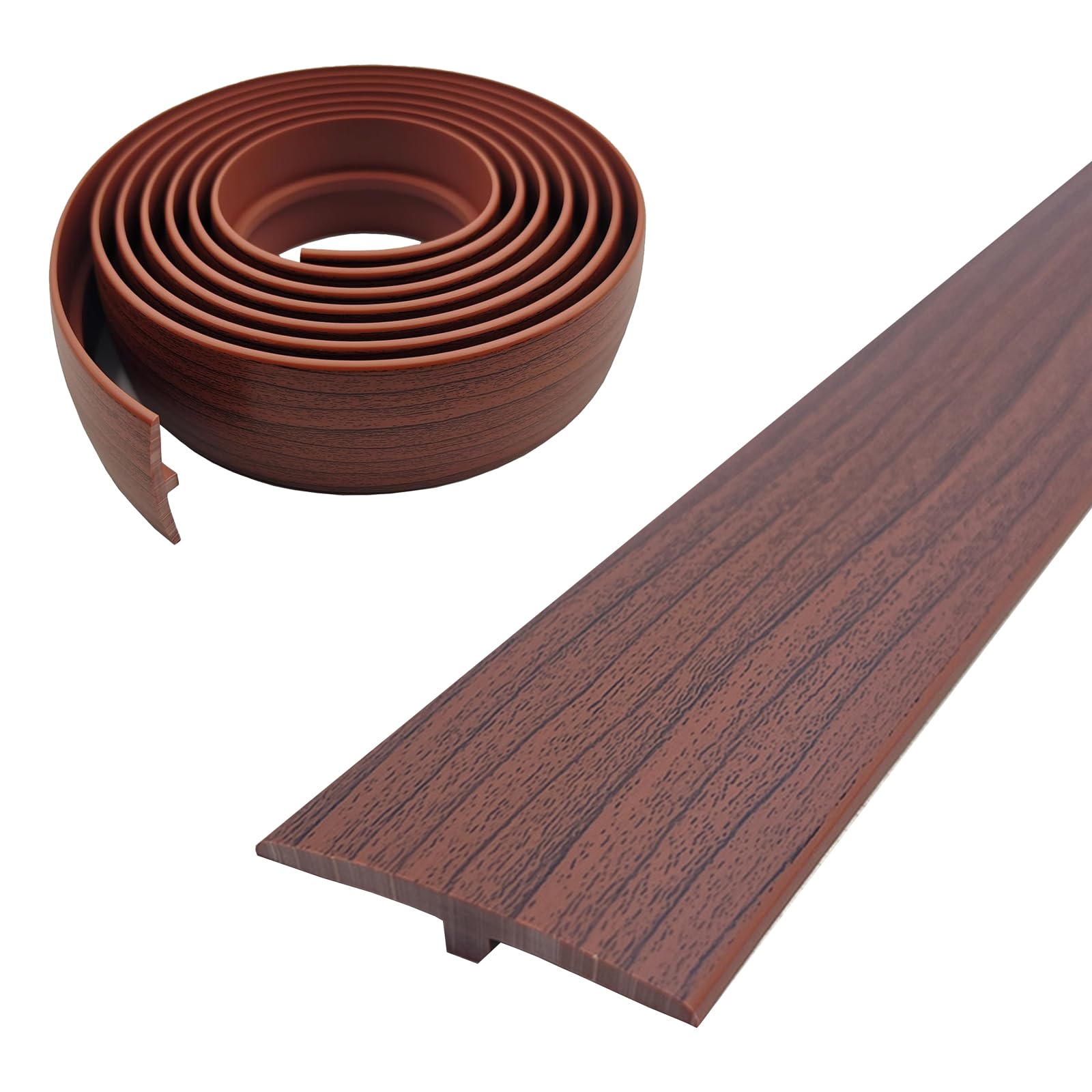Transition Profile, T Profile Transition Strip Self-Adhesive 5 x 300 cm Door Threshold Strip PVC Flat Gap Cover for Door Thresholds and Connecting Floors of Laminate Plank Tiles (Walnut, 5 cm x 3 m)