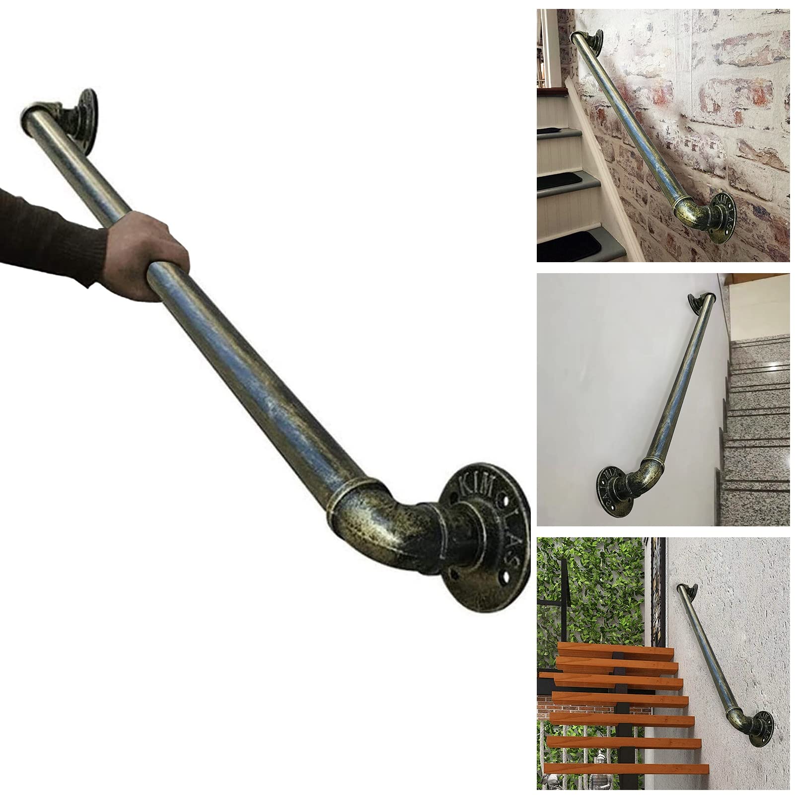 MNYDXY Industrial Bronze Stair Banister Handrails Handrail, Assistive Staircase Railing Water Pipe Wall Mount Non-Slip Safety Hand Rail, Metal Wrought Iron Support Bar Rail for Indoor and Outdoor