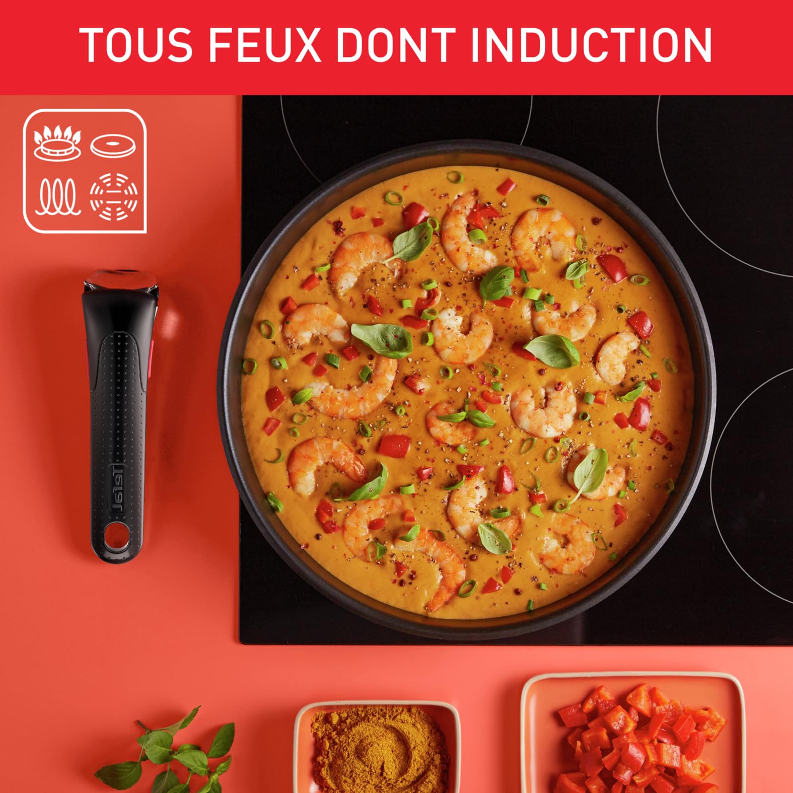 Tefal Ingenio Lot 2 Poêles, 2 Casseroles et Poignée amovible, Induction, Acier inoxydable, Empilable, Revêtement antiadhésif, Compatible lave-vaisselle, Garantie 5 ans, Emotion L897S504