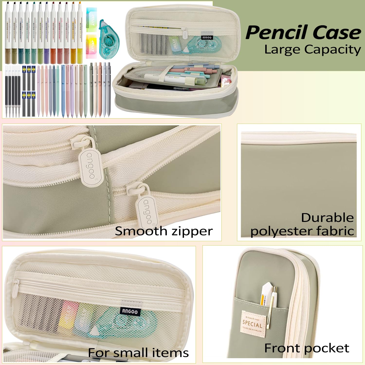 44 PCS Aesthetic School Supplies with Pencil Case, 12 Pastel Highlighters, 5 Black Ink Gel Pens, 6 Colored Gel Pens - Image 3