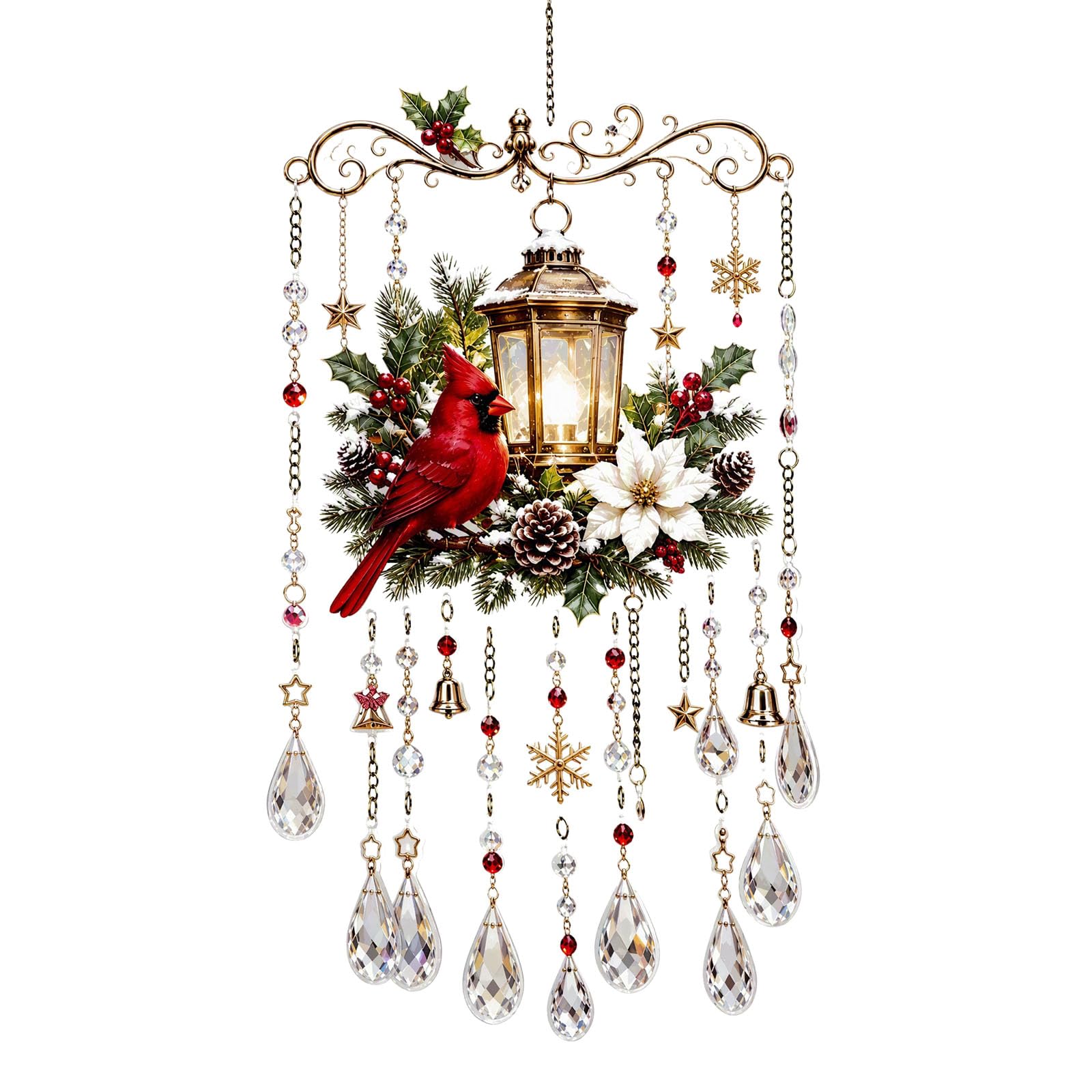 Christmas-Themed Crystal Wind Chime, Christmas Glass Suncatcher Wind Chime