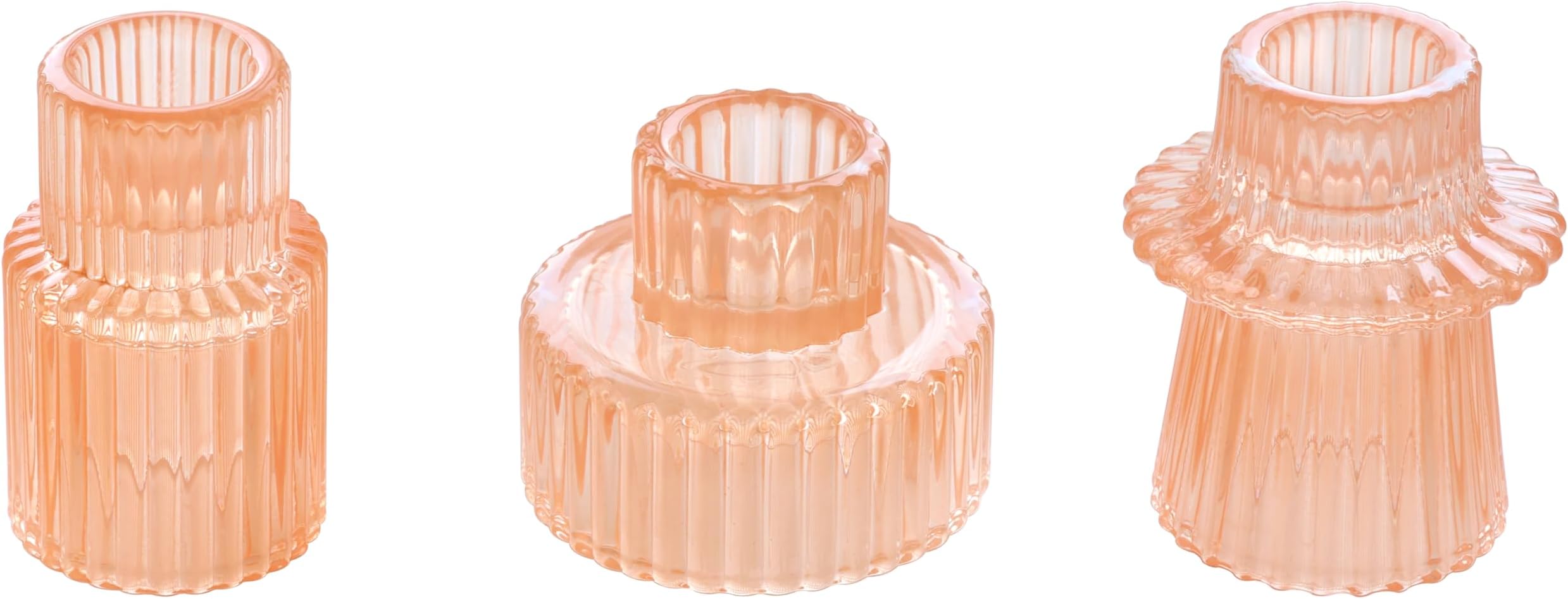 Taper Glass Candlestick Holders Tealight Candle Holders for Table Centerpieces, Wedding Decor and Dinner Party (3 Pcs, Orange Pink)