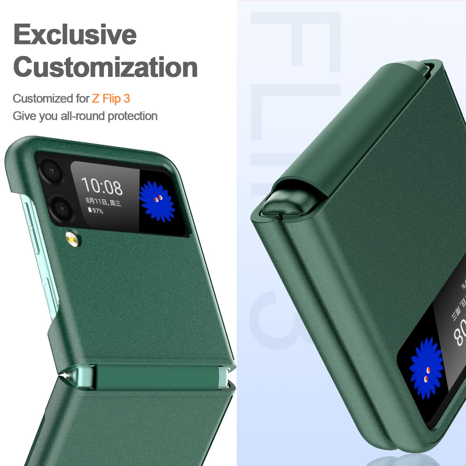 Funda para Galaxy Z Flip 3, con bisagra de silicona deslizante para Samsung Z Flip 3 5G, funda delgada antideslizante resistente al desgaste Z Flip 3 para Samsung Z Flip 3 5G 2021 (verde) 6