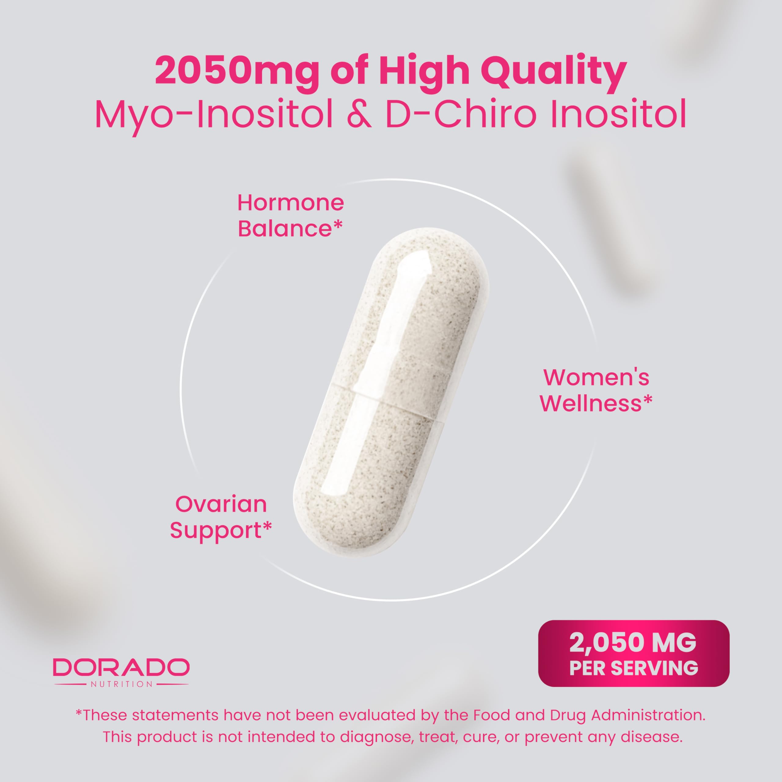 Myo-Inositol & D-Chiro Inositol Supplement For Women (120 Capsules, 2050mg Per Serving Ideal 40:1 Ratio Myo Inositol) Hormone Balance for Women - Third Party Tested, Vegan Safe & USA Made - 120 Count
