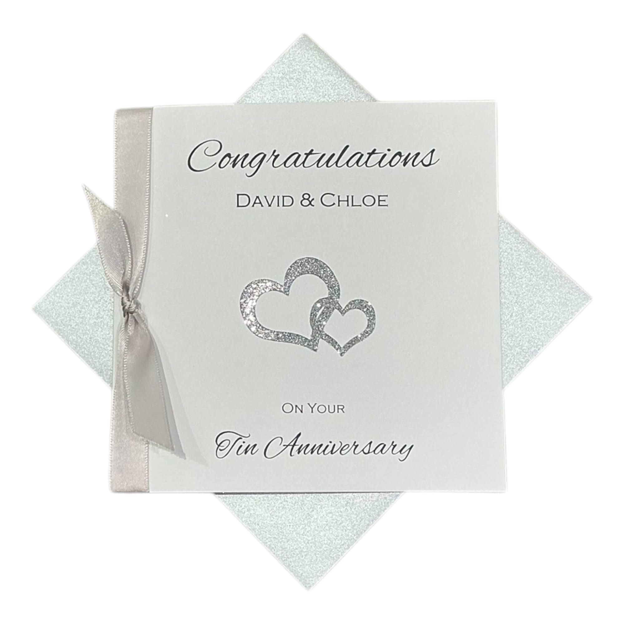 10th Wedding Anniversary Card - Tin 10 Year Tenth Anniversary Greeting Card, Personalised Gift for Wife, Husband, Parents Couple Friends - Various Designs (Double Heart)