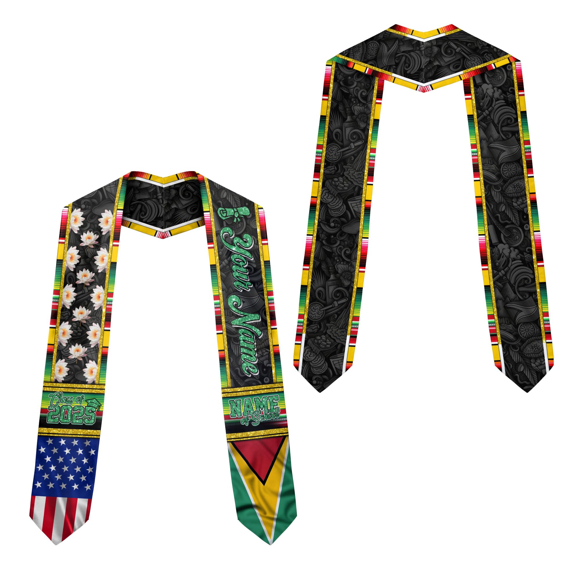 MonkeyVan Custom Guyana Graduation Sash Custom Flag Graduation Stole Guyana Flag Graduation Sash Guyana Stole Graduation 2025 Gya19