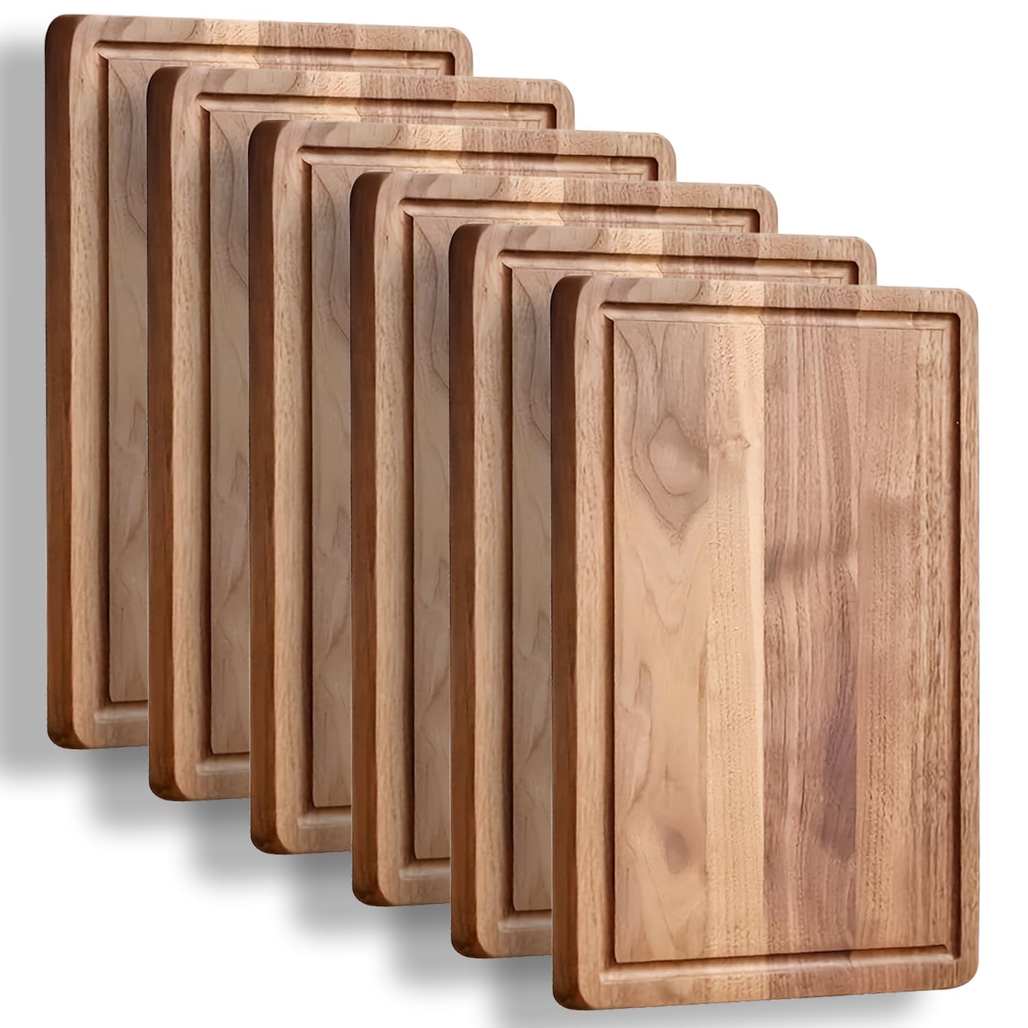 Tabla de cortar de madera de acacia de 11.8 pulgadas, 1.5 cm de grosor, tabla de cortar de madera reversible para cocina, tabla de charcutería, tabla de queso con ranura profunda (6)