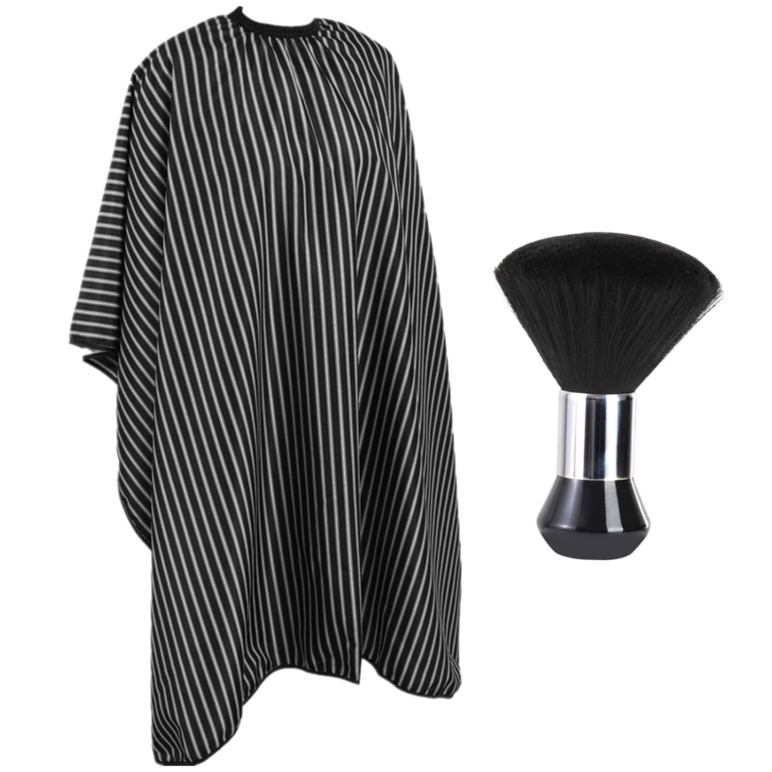 Professional Hair Cutting Cape with Neck Duster Brush, Large Size Salon Hairdresser Cape for Men, Women and Kids(Black With White Stripes) Professional Hair Cutting Cape with Neck Duster Brush, Large Size Salon Hairdresser Cape for Men, Women and Kids(Black With White Stripes)