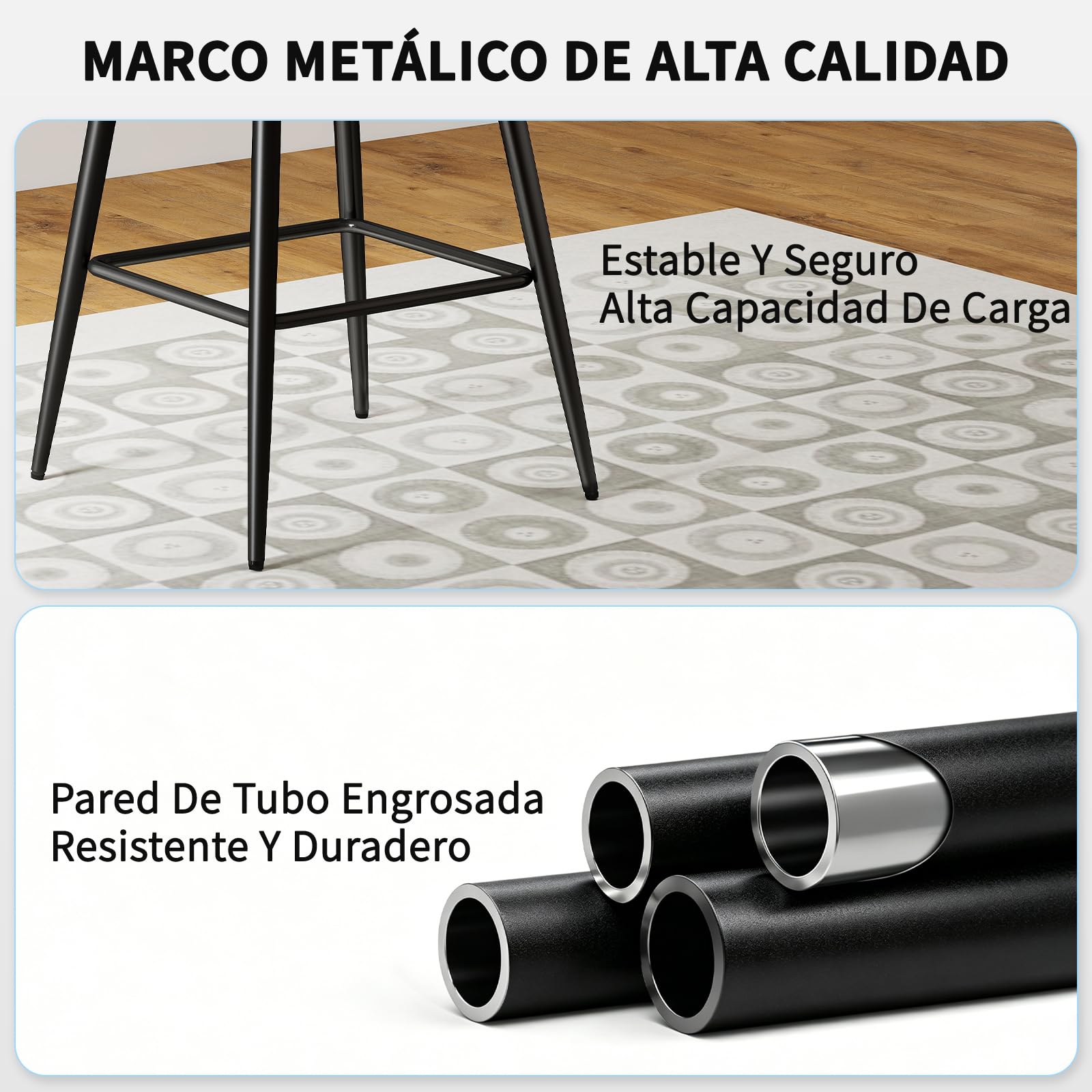 LEWE Juego de 2 Taburetes Altos de Bar, 75 cm Altura del Asiento, Giratorio 360° Sillas Altas de Cocina con Respaldo Acolchado de Tela, Metálica Reposapiés, para Bar, Comedor, Salón-Beige