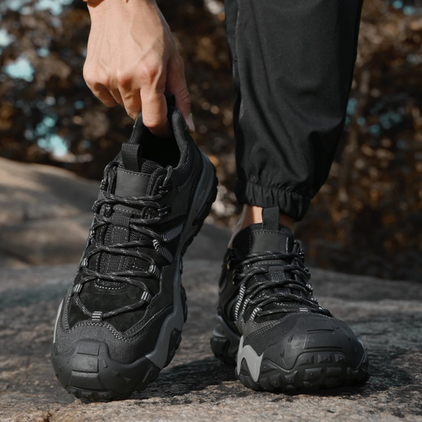 Scarpe Trekking Uomo Pelle Scarpe Basse per Passeggiate All'aperto