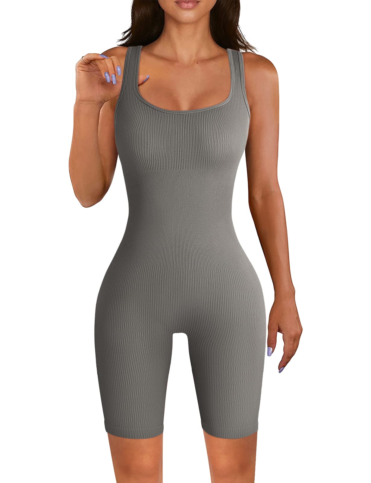 Yuson Girl Mono Deportivo Mujer Corto sin Manga Jumpsuit Mujer Deportivo Corto con Cuello en U Elásticos Mono Yoga Fitness Corto Sexy Mallas Pantalones Traje de Una Pieza de Punto Acanalado