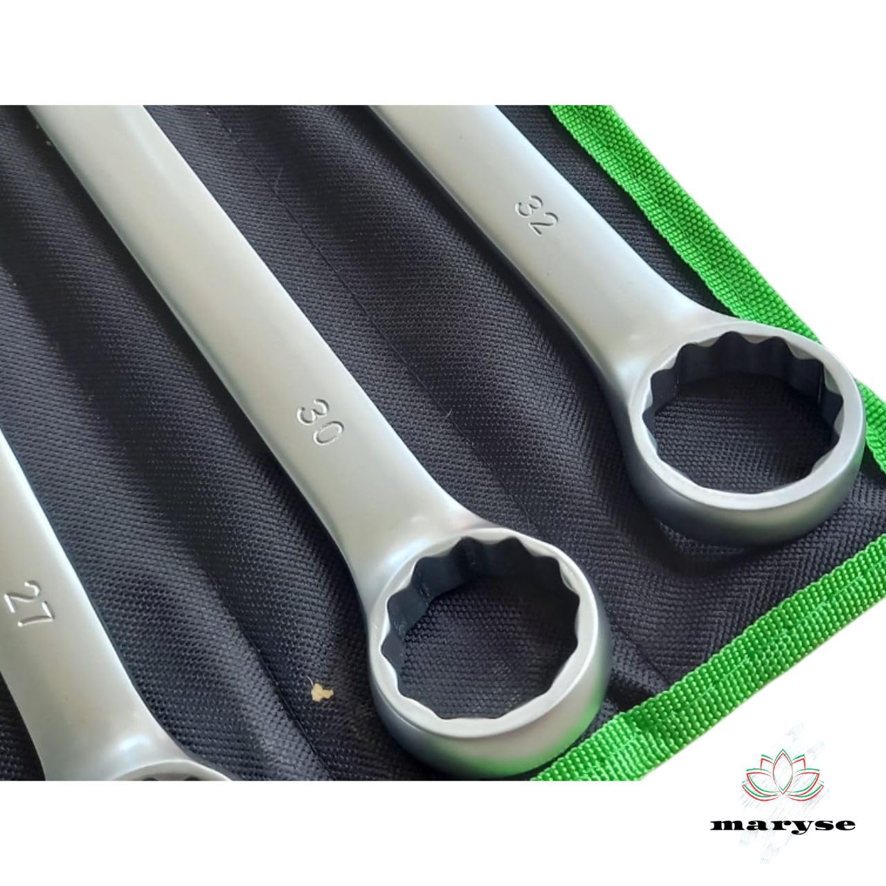 maryse Set 26 Chiavi Combinate Fisse e a Stella (Anello) - Misure 6-32mm con Comodo Astuccio in Panno - Acciaio Cromo Vanadio - Kit Professionale Completo per Meccanica, Auto, Moto, Bricolage