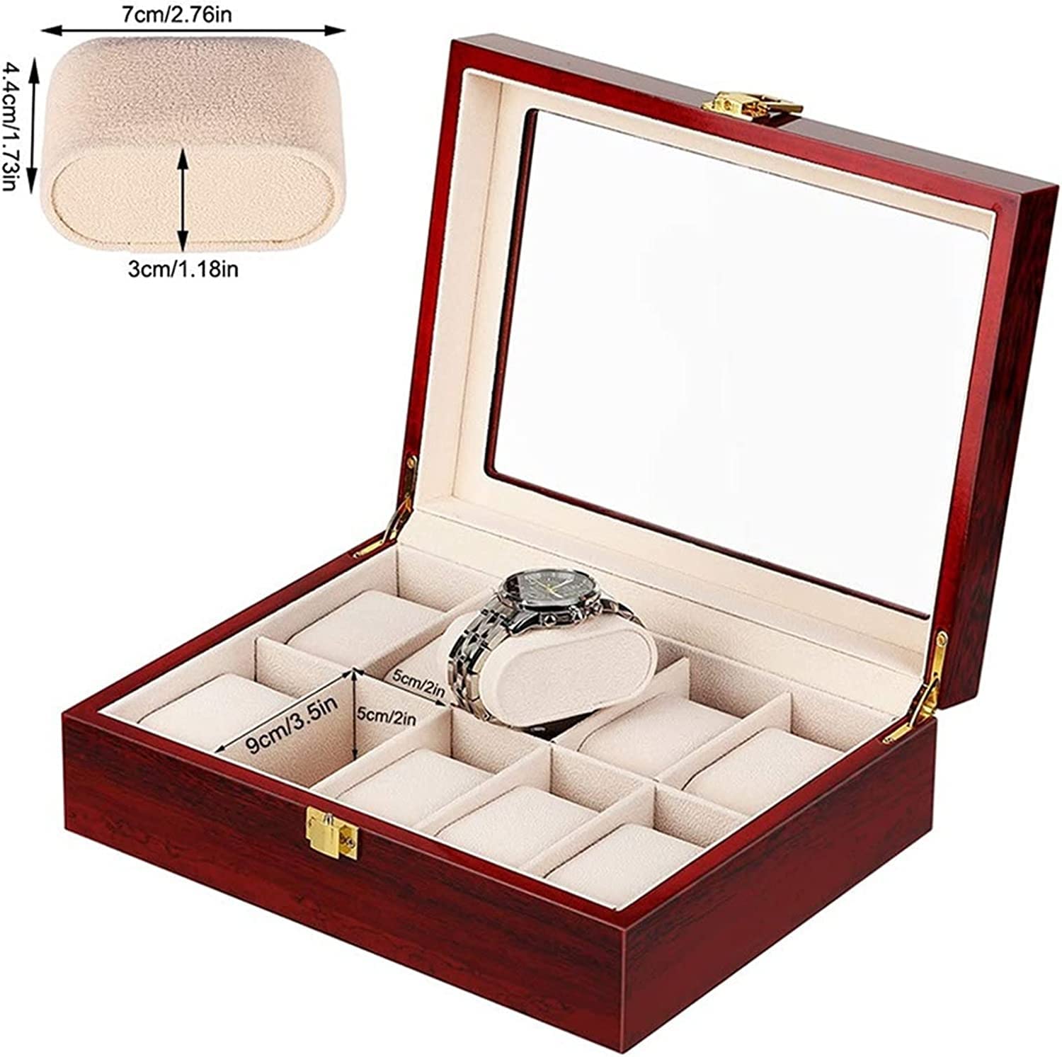 Uhrenbox, Vitrine, Organizer, Luxus-Uhrenbox, 10 Fächer, Uhrenhalter, Boxen für Männer und Frauen, Uhren-Organizer, Uhren-Organizer, Uhrenhalter (Farbe: einfarbig)