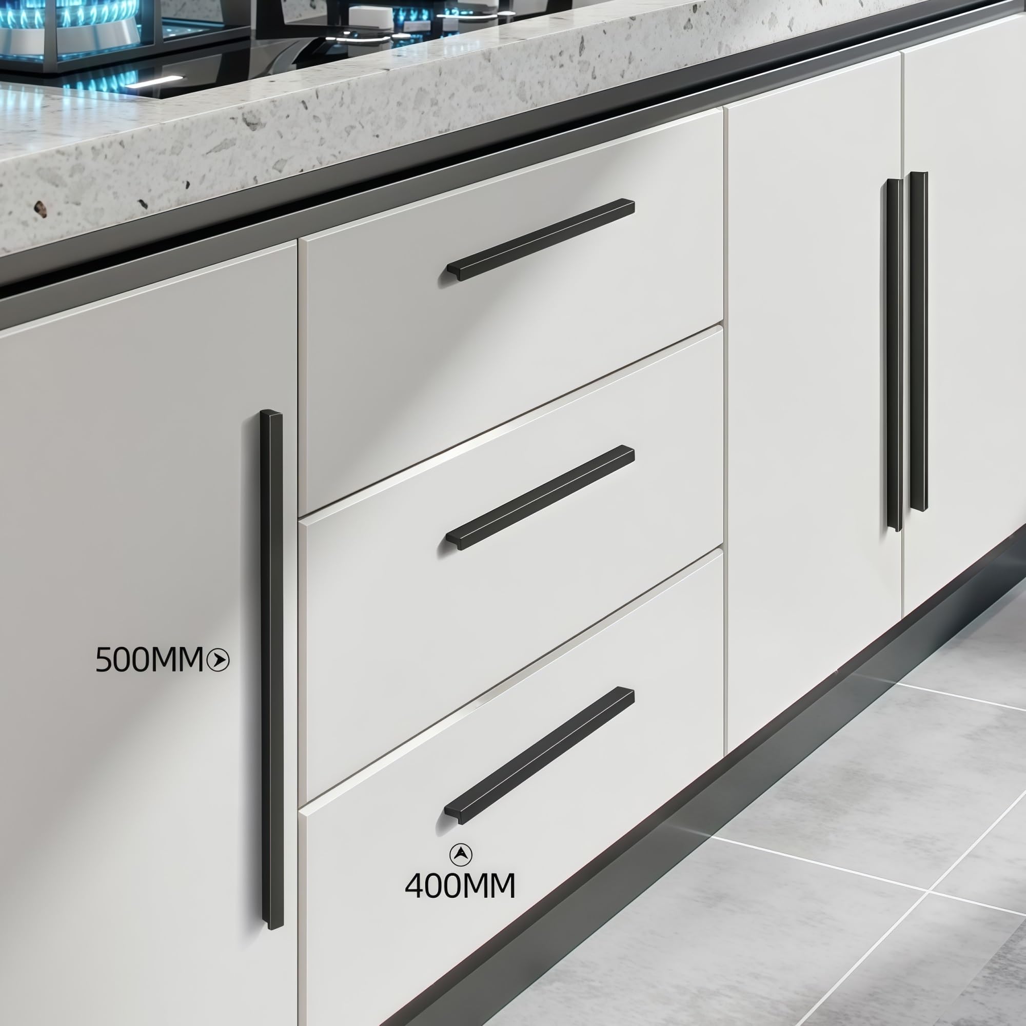 4er Set Schrankgriff Alu Schwarz L50-1200 Möbel-Griffmulden