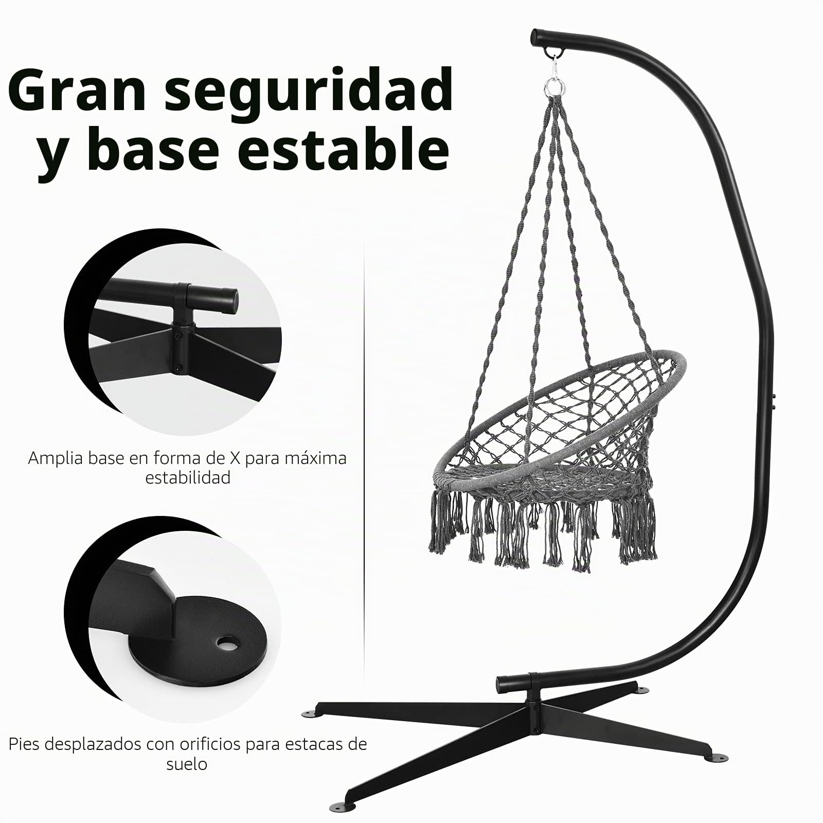 KOMFOTTEU Estructura de Silla Colgante, Soporte Metálico de Hamaca con Carga de 150 kg, Marco de Metal para Patio, Jardín, Dormitorio, 111 x 84 x 207 cm, Negro