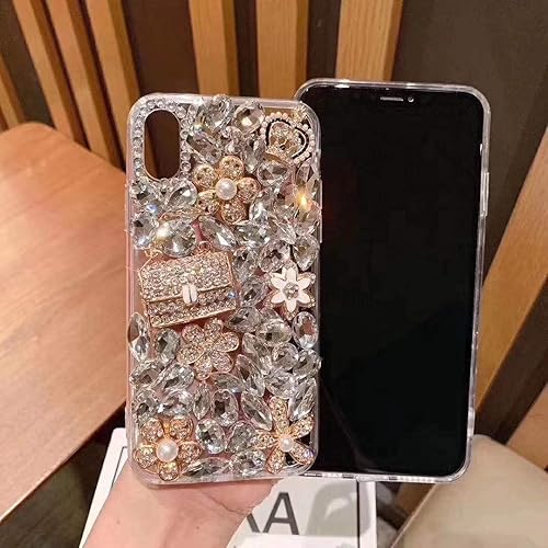 Miniatura 3 de BFEW Funda con diamantes de imitación compatible con Samsung Galaxy A14 5G, hecha a mano con purpurina 3D con diamantes transparentes, corona de